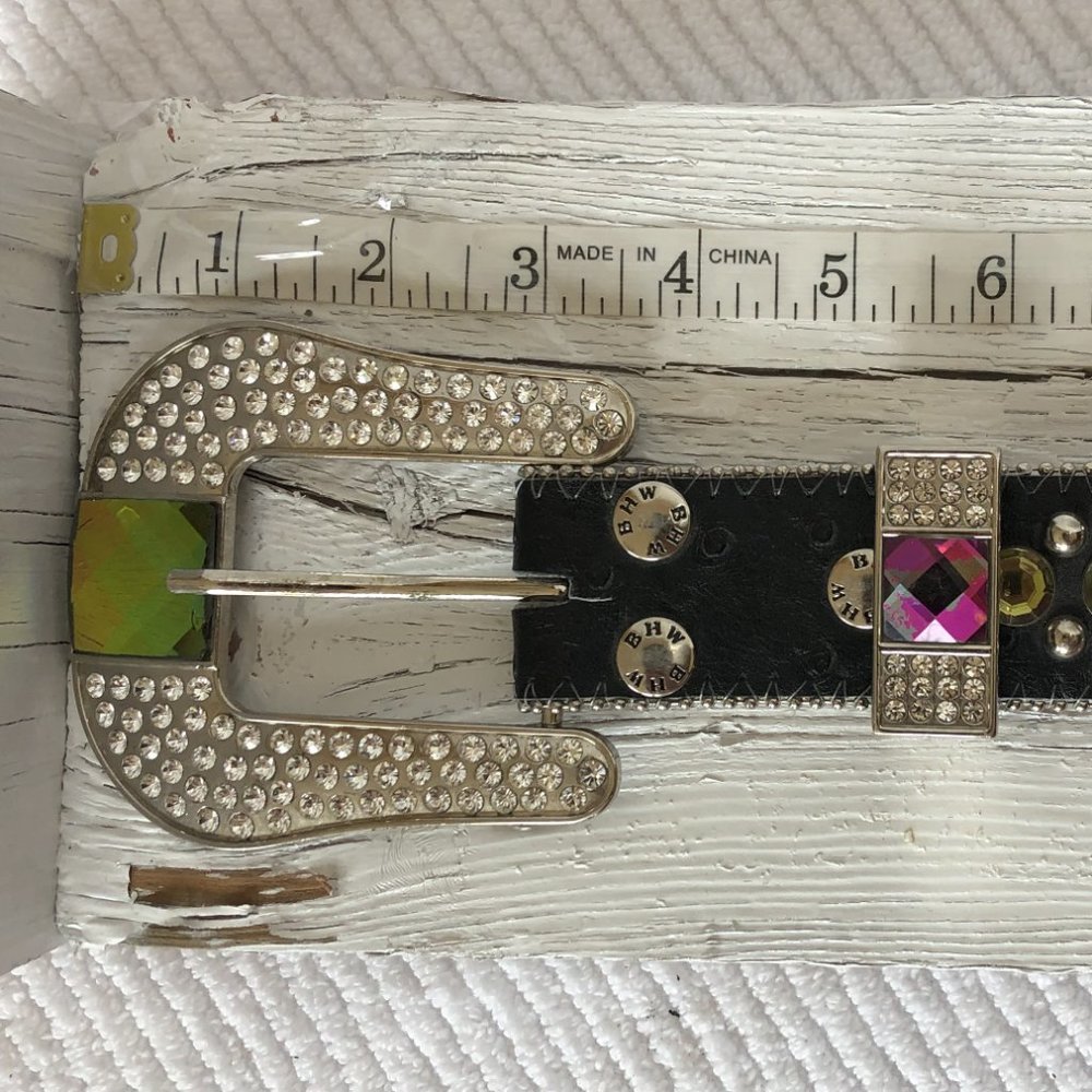 BHW Western/ cowgirl belt with large square multicolored rhinestones